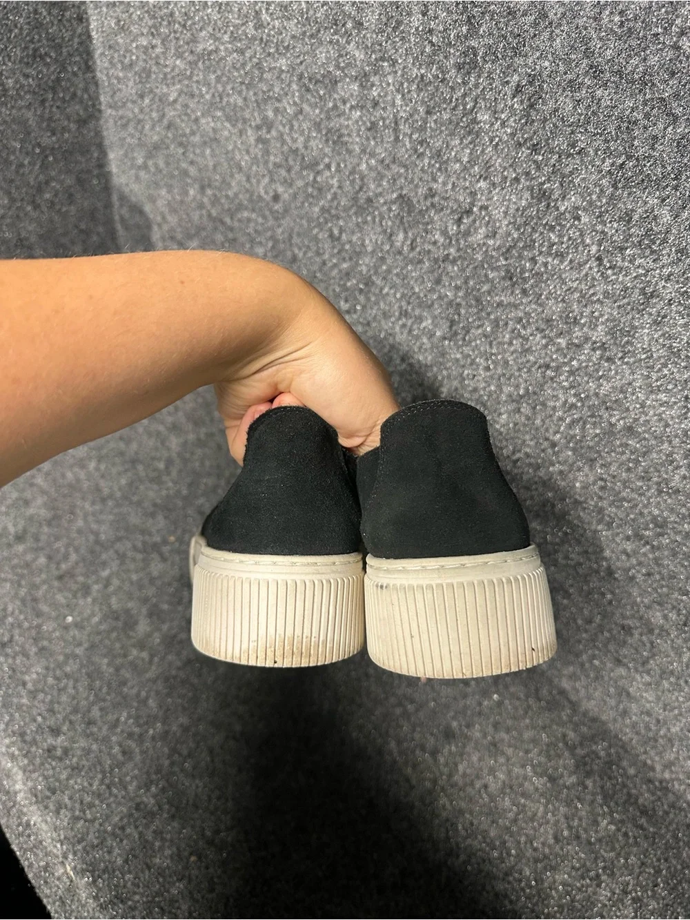 Black suede chunky platform slip on sneakers lifestyle minimalist modern staple